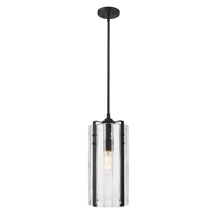 Z-Lite Alverton 1 Light Pendant, Matte Black & Clear 3036P8-MB